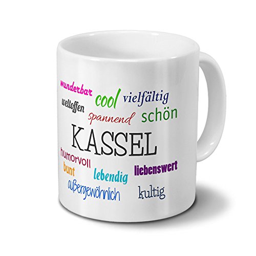 Städtetasse Kassel - Motiv "Positive Eigenschaften" - Stadt-Tasse, Kaffeebecher, Mug, Becher, Kaffeetasse - Farbe Weiß von digital print