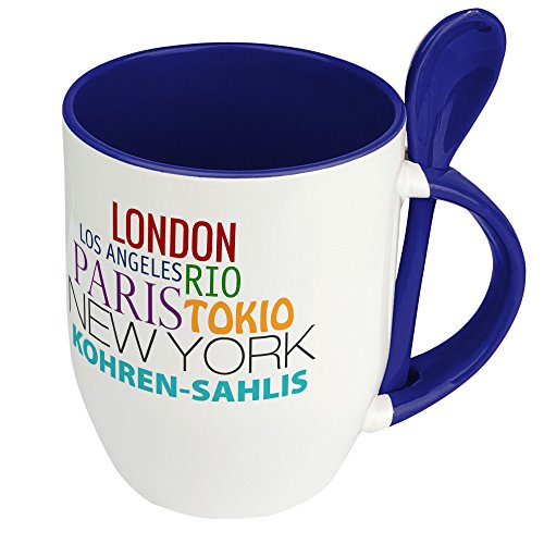 Städtetasse Kohren-Sahlis - Löffel-Tasse mit Motiv Famous Cities in the World - Becher, Kaffeetasse, Kaffeebecher, Mug - Blau von digital print