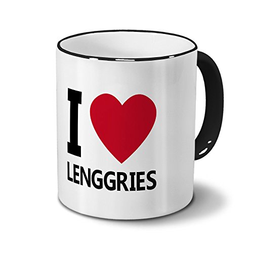 Städtetasse Lenggries - Design I Love Lenggries, Stadt-Tasse, City-Mug, Kaffeetasse - Becher Schwarz von digital print