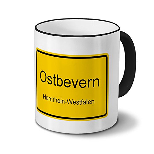 Städtetasse Ostbevern - Design Ortsschild - Stadt-Tasse, Kaffeebecher, City-Mug, Becher, Kaffeetasse - Farbe Schwarz von digital print