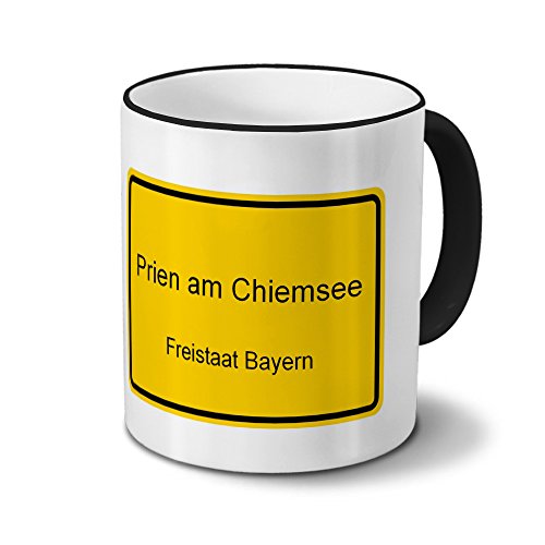 Städtetasse Prien am Chiemsee - Design Ortsschild - Stadt-Tasse, Kaffeebecher, City-Mug, Becher, Kaffeetasse - Farbe Schwarz von digital print