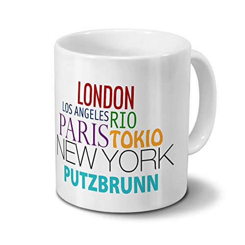 Städtetasse Putzbrunn - Design Famous Cities of the World - Stadt-Tasse, Kaffeebecher, City-Mug, Becher, Kaffeetasse - Farbe Weiß von digital print