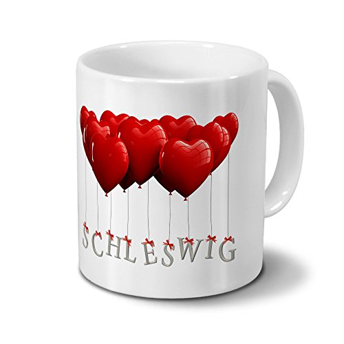 Städtetasse Schleswig - Design Herzballons - Stadt-Tasse, City-Mug - Becher Weiß von digital print