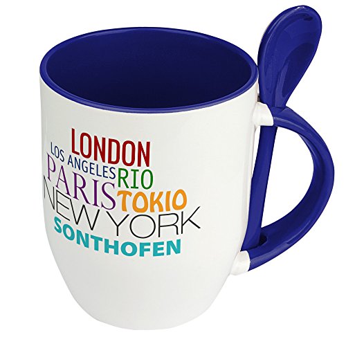 Städtetasse Sonthofen - Löffel-Tasse mit Motiv Famous Cities in the World - Becher, Kaffeetasse, Kaffeebecher, Mug - Blau von digital print