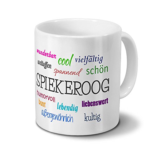 Städtetasse Spiekeroog - Motiv "Positive Eigenschaften" - Stadt-Tasse, Kaffeebecher, Mug, Becher, Kaffeetasse - Farbe Weiß von digital print