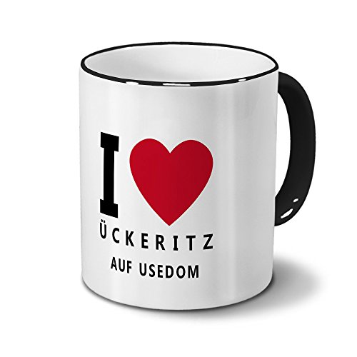 Städtetasse Ückeritz - auf Usedom - Design I Love Ückeritz - auf Usedom, Stadt-Tasse, City-Mug, Kaffeetasse - Becher Schwarz von digital print