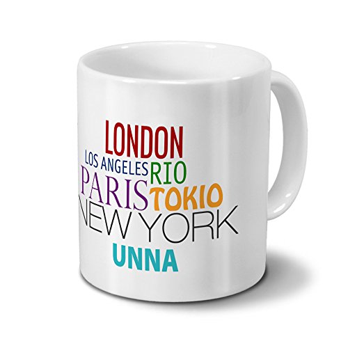 Städtetasse Unna - Design "Famous Cities in the World"-Design von digital print
