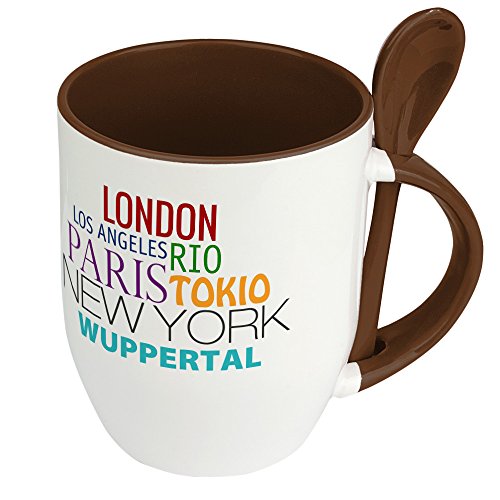 Städtetasse Wuppertal - Löffel-Tasse mit Motiv Famous Cities in the World - Becher, Kaffeetasse, Kaffeebecher, Mug - Braun von digital print