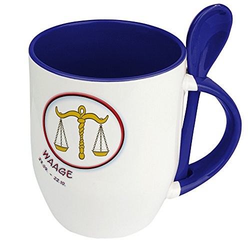 Sternzeichentasse Waage - Löffeltasse mit Motiv „Classic-Layout“ - Becher, Kaffeetasse, Kaffeebecher, Mug - Blau von digital print