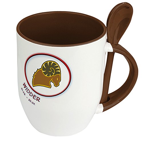 Sternzeichentasse Widder - Löffeltasse mit Motiv „Classic-Layout“ - Becher, Kaffeetasse, Kaffeebecher, Mug - Braun von digital print