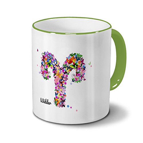 Sternzeichentasse Widder – Tasse „Flower-Layout“ mit Sternzeichen Widder - Becher Grün von digital print