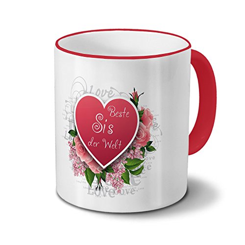 Tasse Beste Sis der Welt - Motiv Herz - Namestasse, Kaffeebecher mit Namen, Mug, Becher, Kaffeetasse - Farbe Rot von digital print