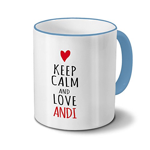 Tasse mit Namen Andi - Motiv "KEEP CALM" - Namenstasse, Kaffeebecher, Mug, Becher, Kaffeetasse - Farbe Hellblau von digital print