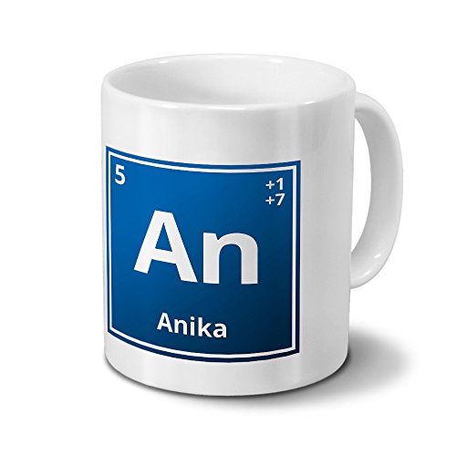 Tasse mit Namen Anika als Element-Symbol des Perioden Systems - blau - Namenstasse, Kaffeebecher, Mug, Becher, Kaffeetasse von digital print