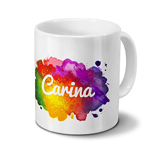 Tasse mit Namen Carina - Motiv Color Paint - Namenstasse, Kaffeebecher, Mug, Becher, Kaffeetasse - Farbe Weiß von digital print