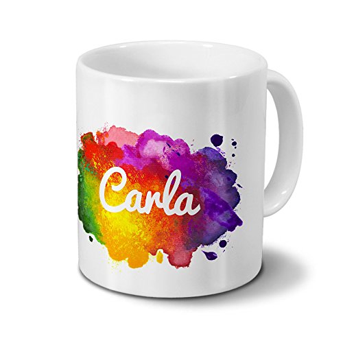 Tasse mit Namen Carla - Motiv Color Paint - Namenstasse, Kaffeebecher, Mug, Becher, Kaffeetasse - Farbe Weiß von digital print