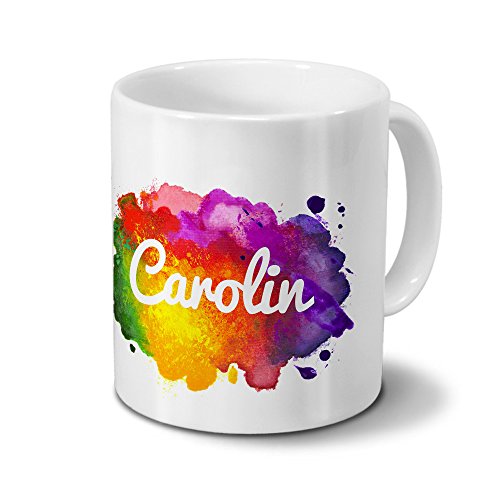 Tasse mit Namen Carolin - Motiv Color Paint - Namenstasse, Kaffeebecher, Mug, Becher, Kaffeetasse - Farbe Weiß von digital print