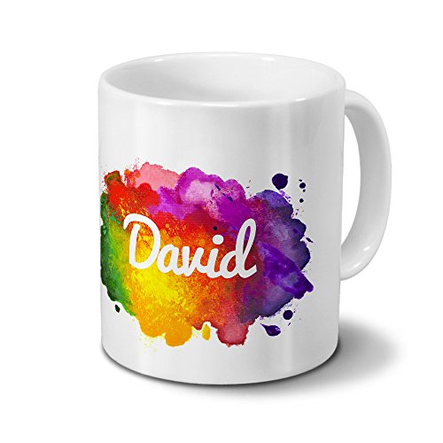 Tasse mit Namen David - Motiv Color Paint - Namenstasse, Kaffeebecher, Mug, Becher, Kaffeetasse - Farbe Weiß von digital print