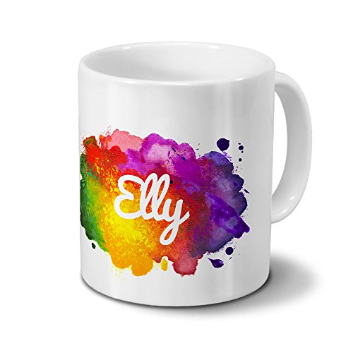 Tasse mit Namen Elly - Motiv Color Paint - Namenstasse, Kaffeebecher, Mug, Becher, Kaffeetasse - Farbe Weiß von digital print