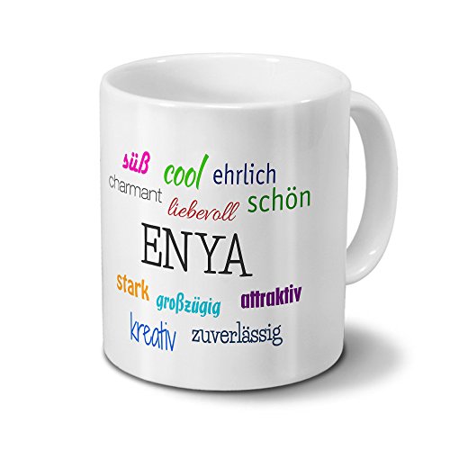 Tasse mit Namen Enya - Motiv Positive Eigenschaften - Namenstasse, Kaffeebecher, Mug, Becher, Kaffeetasse - Farbe Weiß von digital print