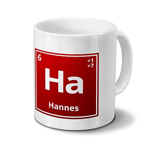 Tasse mit Namen Hannes als Element-Symbol des Perioden Systems - rot - Namenstasse, Kaffeebecher, Mug, Becher, Kaffeetasse von digital print