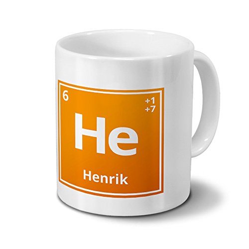 Tasse mit Namen Henrik als Element-Symbol des Perioden Systems - orange - Namenstasse, Kaffeebecher, Mug, Becher, Kaffeetasse von digital print