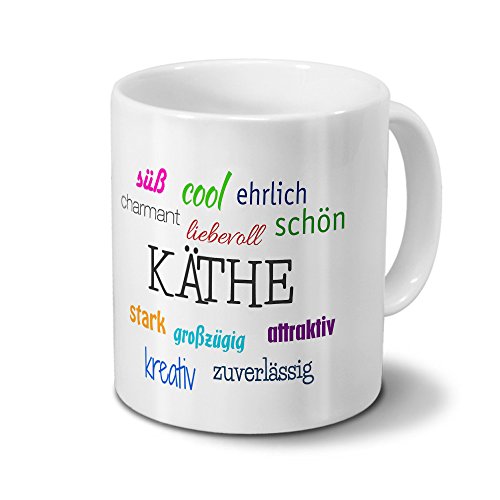 Tasse mit Namen Käthe - Motiv Positive Eigenschaften - Namenstasse, Kaffeebecher, Mug, Becher, Kaffeetasse - Farbe Weiß Tasse mit Namen Käthe - Motiv Positive Eigenschaften - Namenstasse, Kaffeebecher, Mug, Becher, Kaffeetasse - Farbe Weiß von digital print