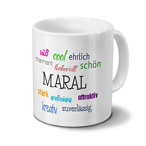 Tasse mit Namen Maral - Motiv Positive Eigenschaften - Namenstasse, Kaffeebecher, Mug, Becher, Kaffeetasse - Farbe Weiß von digital print