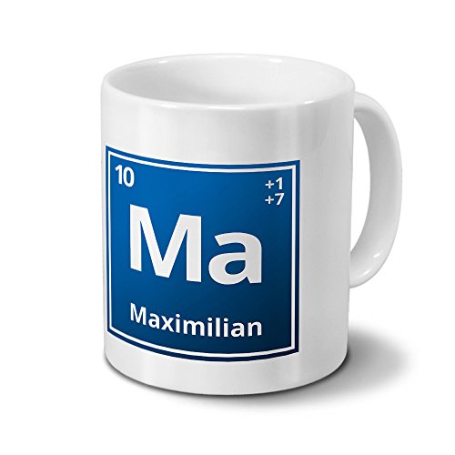 Tasse mit Namen Maximilian als Element-Symbol des Perioden Systems - blau - Namenstasse, Kaffeebecher, Mug, Becher, Kaffeetasse von digital print