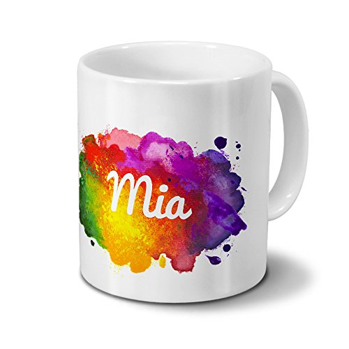 Tasse mit Namen Mia - Motiv Color Paint - Namenstasse, Kaffeebecher, Mug, Becher, Kaffeetasse - Farbe Weiß von digital print