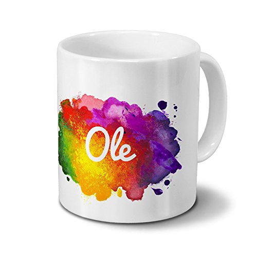 Tasse mit Namen Ole - Motiv Color Paint - Namenstasse, Kaffeebecher, Mug, Becher, Kaffeetasse - Farbe Weiß von digital print
