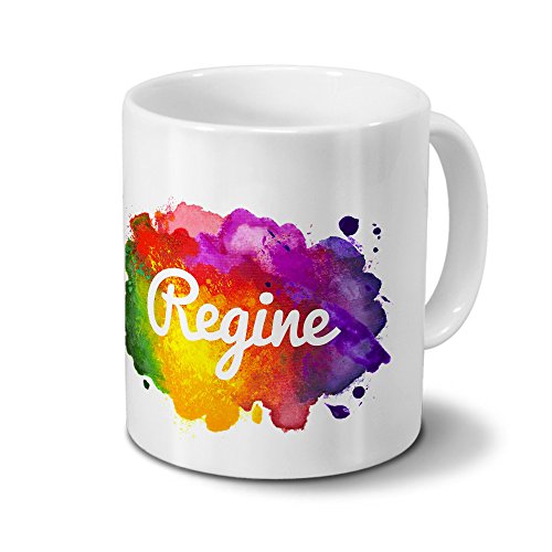 Tasse mit Namen Regine - Motiv Color Paint - Namenstasse, Kaffeebecher, Mug, Becher, Kaffeetasse - Farbe Weiß von digital print