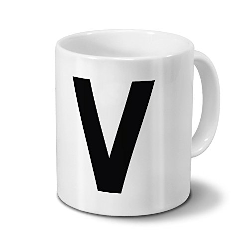 Tasse mit dem Buchstaben "V" - Motiv Letters - Trend, Modern, Kaffeebecher, Mug, Becher, Kaffeetasse - Farbe Weiß von digital print
