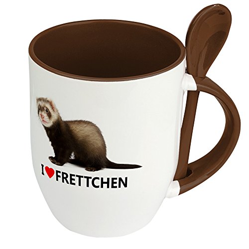 Tiertasse Frettchen - Löffel-Tasse mit Tierbild Frettchen - Becher, Kaffeetasse, Kaffeebecher, Mug - Braun von digital print