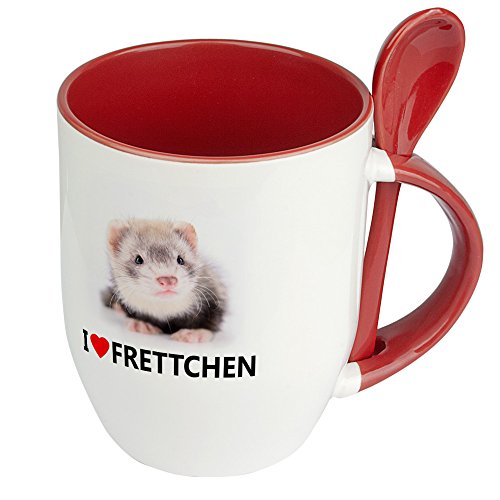 Tiertasse Frettchen - Löffel-Tasse mit Tierbild Frettchen - Becher, Kaffeetasse, Kaffeebecher, Mug - Rot von digital print