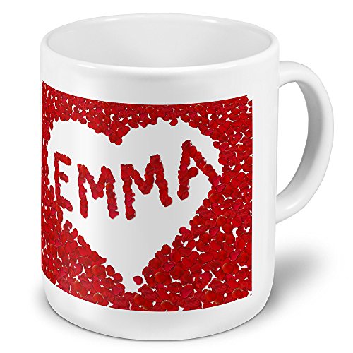 XXL Riesen-Tasse mit Namen „Emma“ - Jumbotasse mit Design Blumenherz - Namens-Tasse, Kaffeebecher, Becher, Mug von digital print