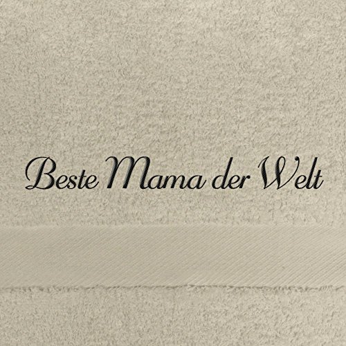 digital print Badehandtuch mit Namen Beste Mama der Welt Bestickt, 70x140 cm, beige, extra Flauschige 550 g/qm Baumwolle (100%), Handtuch mit Namen besticken, Badetuch mit Bestickung von digital print