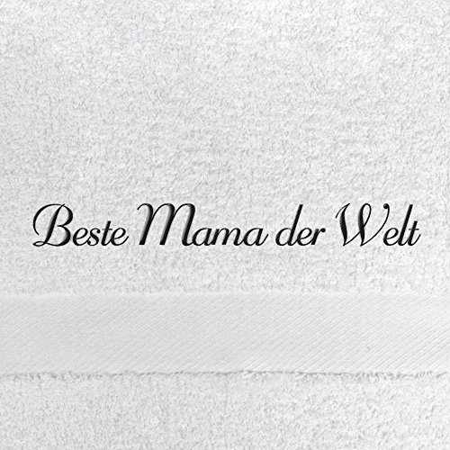 digital print Badehandtuch mit Namen Beste Mama der Welt Bestickt, 70x140 cm, weiß, extra Flauschige 550 g/qm Baumwolle (100%), Handtuch mit Namen besticken, Badetuch mit Bestickung von digital print