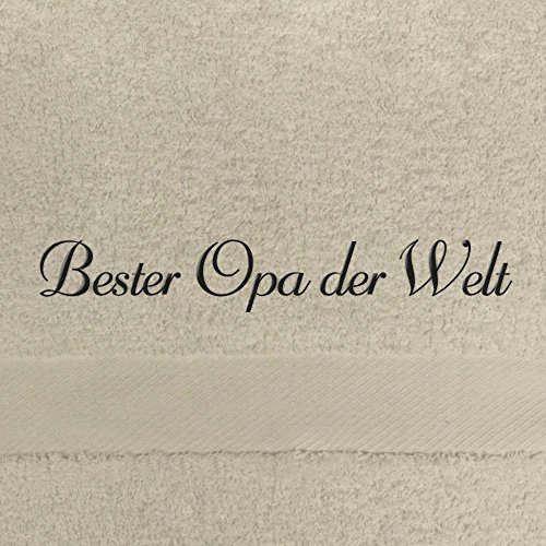 digital print Badehandtuch mit Namen Bester Opa der Welt Bestickt, 70x140 cm, beige, extra Flauschige 550 g/qm Baumwolle (100%), Handtuch mit Namen besticken, Badetuch mit Bestickung von digital print