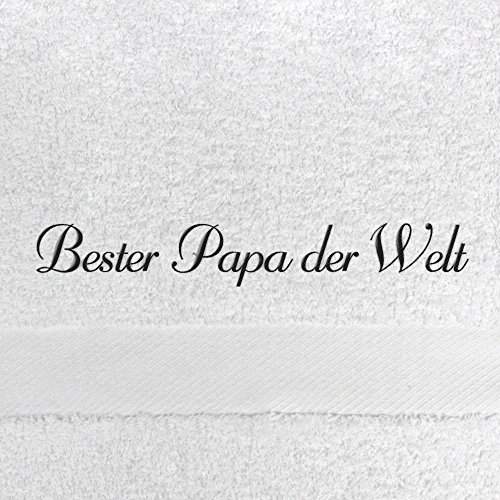 digital print Badehandtuch mit Namen Bester Papa der Welt Bestickt, 70x140 cm, weiß, extra Flauschige 550 g/qm Baumwolle (100%), Handtuch mit Namen besticken, Badetuch mit Bestickung von digital print