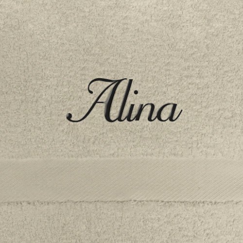 digital print Handtuch mit Namen Alina Bestickt, 50x100 cm, beige, extra Flauschige 550 g/qm Baumwolle (100%), Badetuch mit Namen besticken, Duschtuch mit Bestickung von digital print