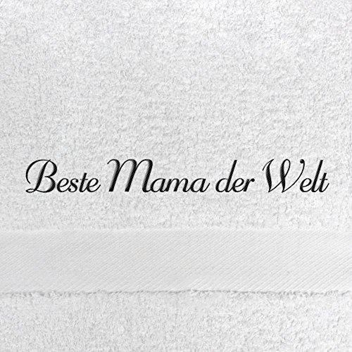 digital print Handtuch mit Namen Beste Mama der Welt Bestickt, 50x100 cm, weiß, extra Flauschige 550 g/qm Baumwolle (100%), Badetuch mit Namen besticken, Duschtuch mit Bestickung von digital print