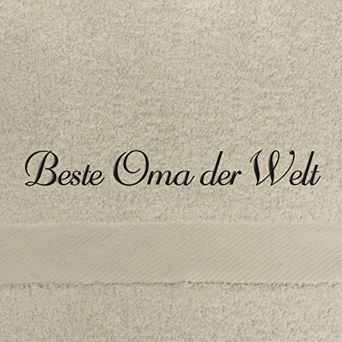 digital print Handtuch mit Namen Beste Oma der Welt Bestickt, 50x100 cm, beige, extra Flauschige 550 g/qm Baumwolle (100%), Badetuch mit Namen besticken, Duschtuch mit Bestickung von digital print