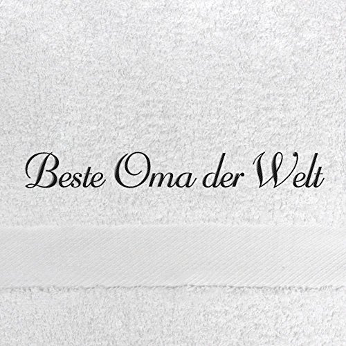 digital print Handtuch mit Namen Beste Oma der Welt Bestickt, 50x100 cm, weiß, extra Flauschige 550 g/qm Baumwolle (100%), Badetuch mit Namen besticken, Duschtuch mit Bestickung von digital print