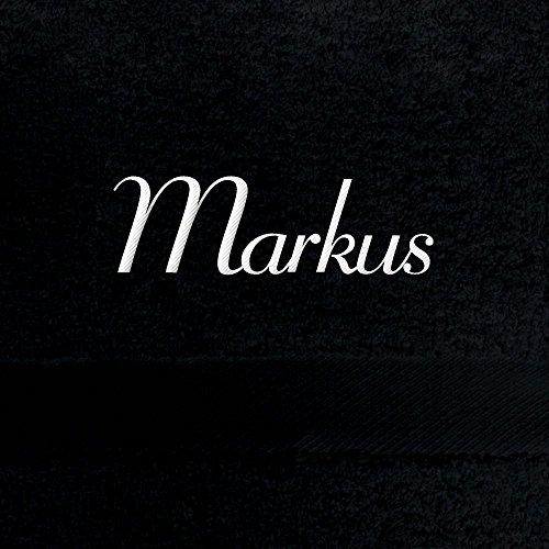 digital print Handtuch mit Namen Markus Bestickt, 50x100 cm, schwarz, extra Flauschige 550 g/qm Baumwolle (100%), Badetuch mit Namen besticken, Duschtuch mit Bestickung von digital print