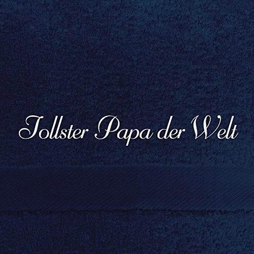 digital print Handtuch mit Namen Tollster Papa der Welt Bestickt, 50x100 cm, dunkelblau, extra Flauschige 550 g/qm Baumwolle (100%), Badetuch mit Namen besticken, Duschtuch mit Bestickung von digital print