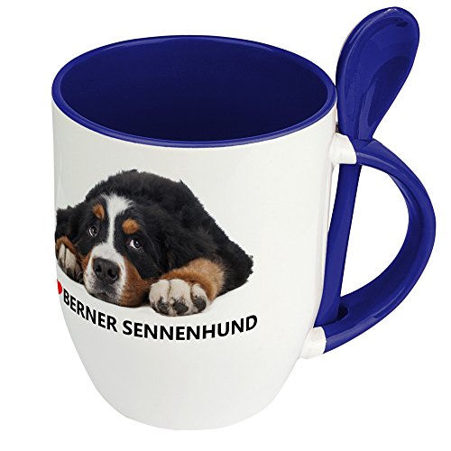 digital print Hundetasse Berner Sennenhund - Löffel-Tasse mit Hundebild Berner Sennenhund - Becher, Kaffeetasse, Kaffeebecher, Mug - Blau von digital print