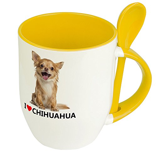 digital print Hundetasse Chihuahua - Löffel-Tasse mit Hundebild Chihuahua - Becher, Kaffeetasse, Kaffeebecher, Mug - Gelb von digital print