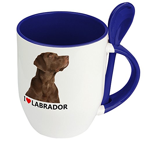 digital print Hundetasse Labrador - Löffel-Tasse mit Hundebild Labrador - Becher, Kaffeetasse, Kaffeebecher, Mug - Blau von digital print