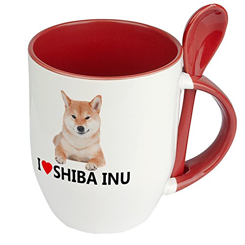 digital print Hundetasse Shiba Inu - Löffel-Tasse mit Hundebild Shiba Inu - Becher, Kaffeetasse, Kaffeebecher, Mug - Rot von digital print